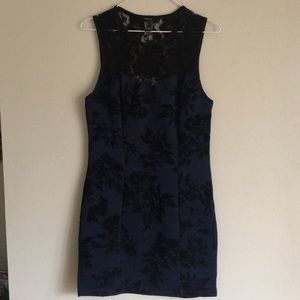 Blue and Black bodycon dress.